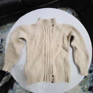 Vintage Eddie Bauer Wool Knit Sweater Women’s Medium Beige Full Zip 90s